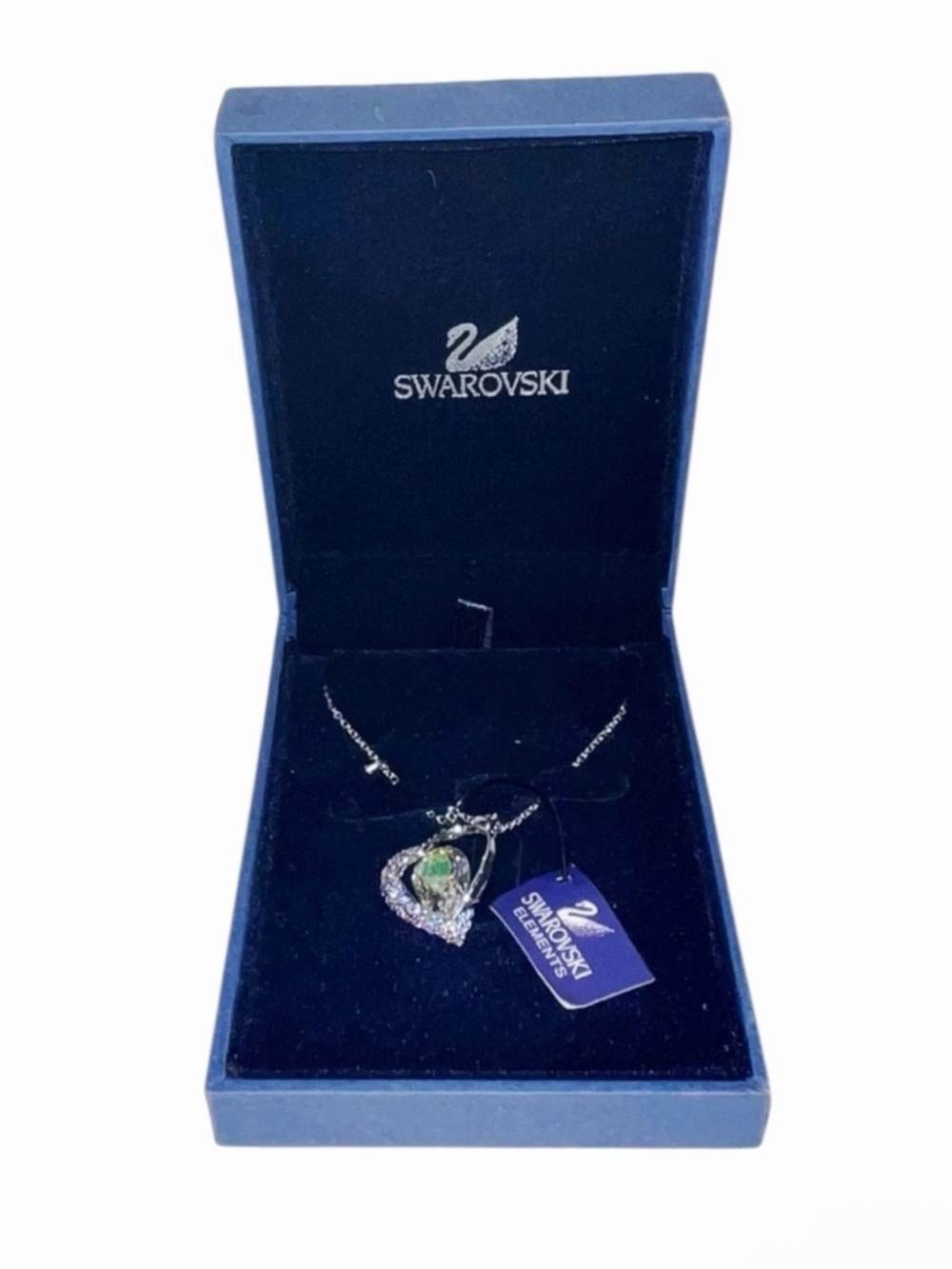 Rare Swarovski Green Crystal Heart Pendant Necklace - Silver